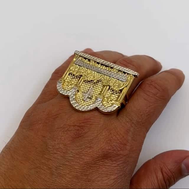 10K Gold Two-Tone Yellow White Diamond Cut Last Supper 3D Two-Finger Ring
