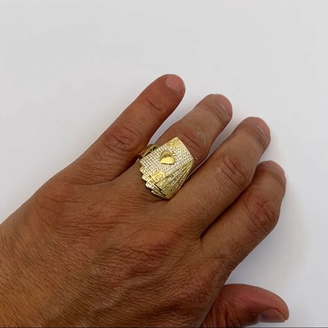 10K Gold Yellow CZ Playing Cards Signet Ring