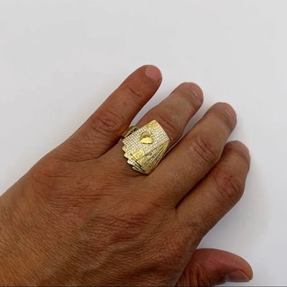 10K Gold Yellow CZ Playing Cards Signet Ring
