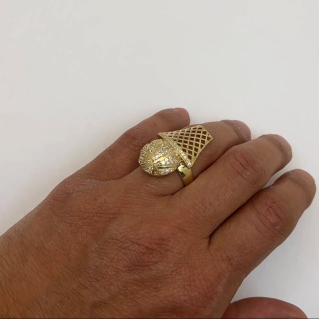 10K Gold Yellow CZ Basketball Hoop Ring