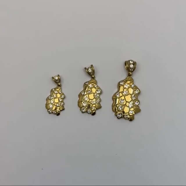 10K Gold CZ Nugget Pendant 1.5"–2.3" - WJD Exclusives