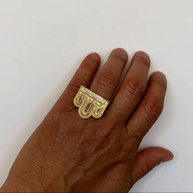 10K Gold Yellow CZ Last Supper With Arches Ring