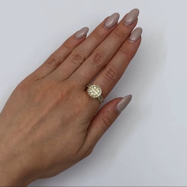 10K Gold Yellow CZ Baguette Round Cocktail Ring