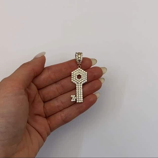 10K Yellow Gold CZ Key Pendant 2" - WJD Exclusives