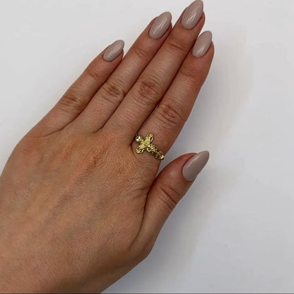 10K Gold Yellow CZ Band Cross Jesus Crucifix Ring