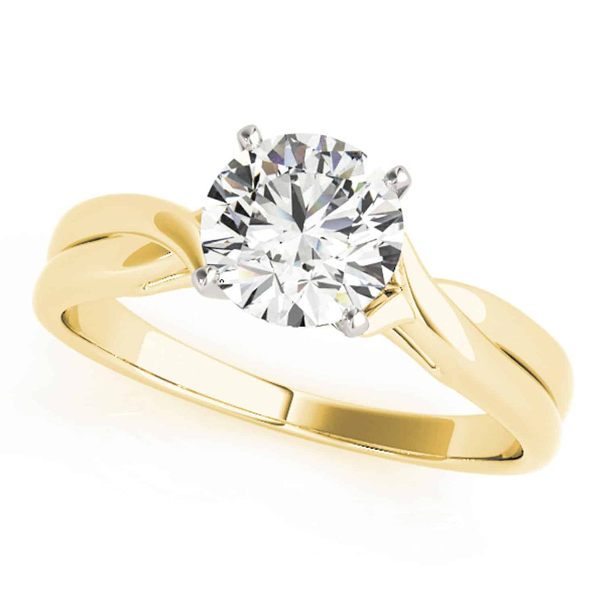 1.2CT Real Moissanite 14K Yellow Gold Twisted Shank Solitaire Engagement Ring