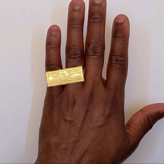 10K Yellow Gold Million Dollar Banknote Two - Finger Ring - WJD Exclusives