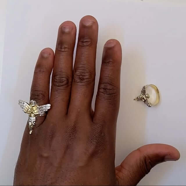 10K Gold Two-Tone Yellow White Diamond-Cut Praying Hands Angel Ring