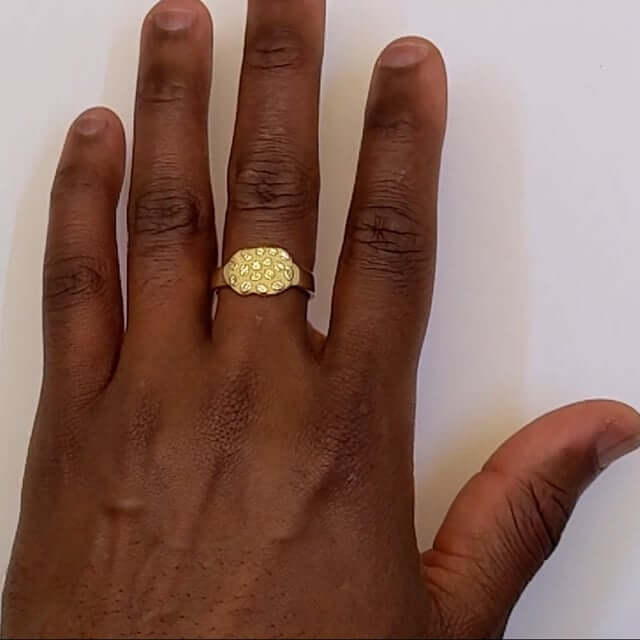 10K Yellow Gold Nugget Textured Signet Ring - WJD Exclusives