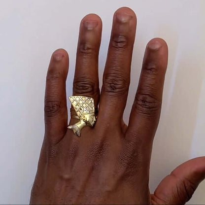 10K Gold Two-Tone Yellow White Nefertiti Ring