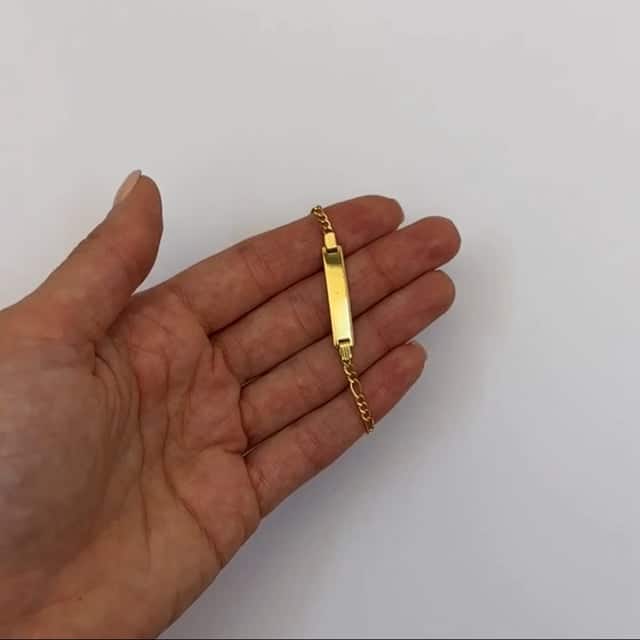 Kids 10K Yellow Gold Figaro Engravable ID Bar Bracelet (Hollow) 5.5" - WJD Exclusives