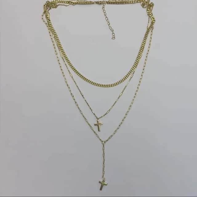 Sterling Silver 2 Cross Paperclip Cuban Curb Bar Station Necklace (Solid Links) 15" - 17" Adjustable - WJD Exclusives