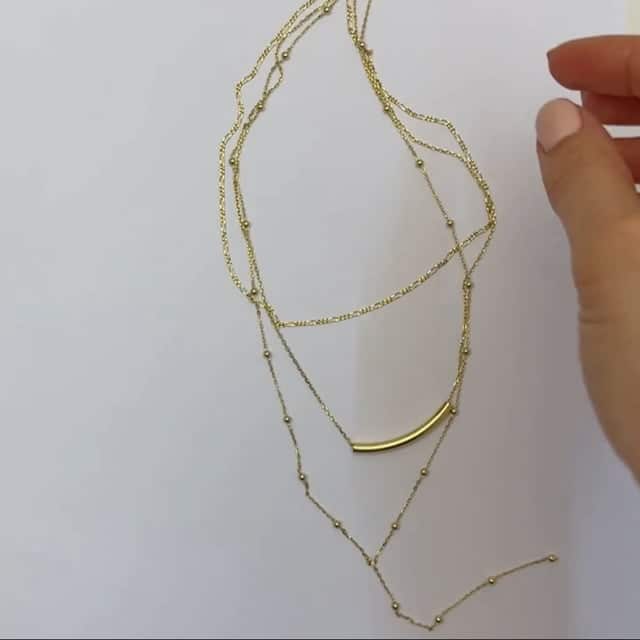 Sterling Silver Curved Bar Three Layered Chains Necklace (Solid Links) 15" - 17" Adjustable - WJD Exclusives