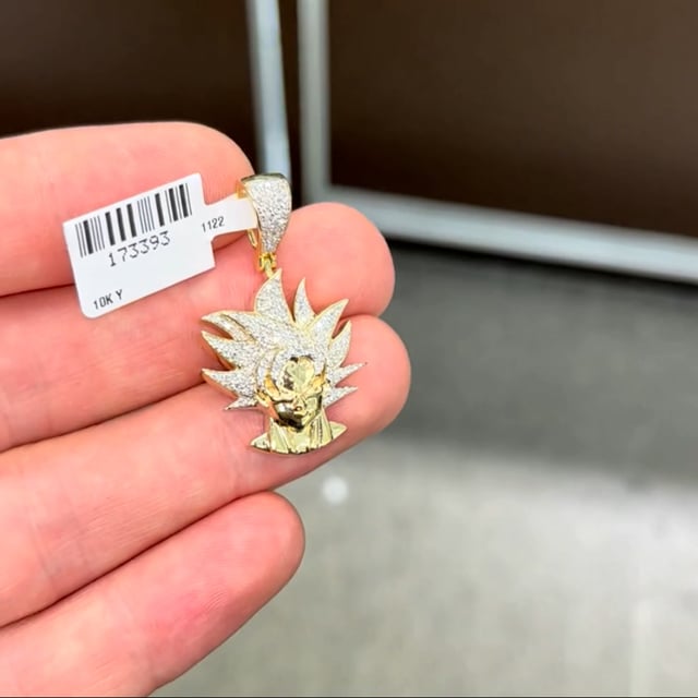 0.50CTW Real Diamond Real 10K Gold Dragon Ball Son Goku Charm Pendant 1.5"