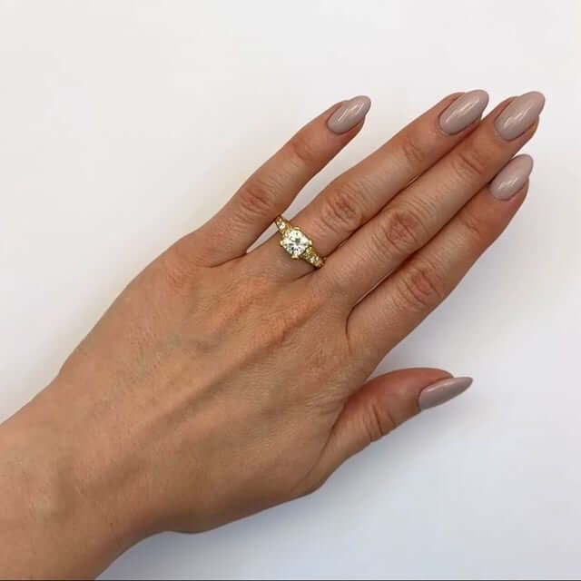 2.04CTW Natural Diamond & Moissanite Cushion - Cut 18K Yellow Gold Engagement Ring - WJD Exclusives