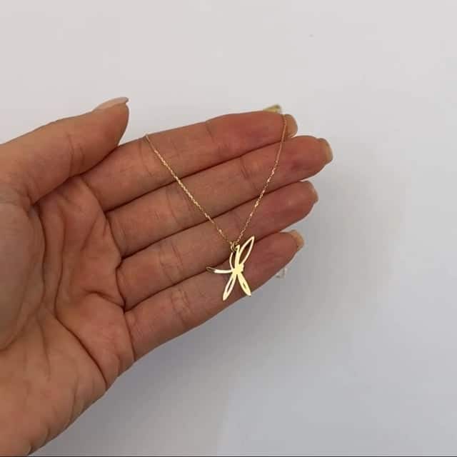 14K Gold Adjustable 16" - 18" Necklace Dragonfly Pendant - WJD Exclusives