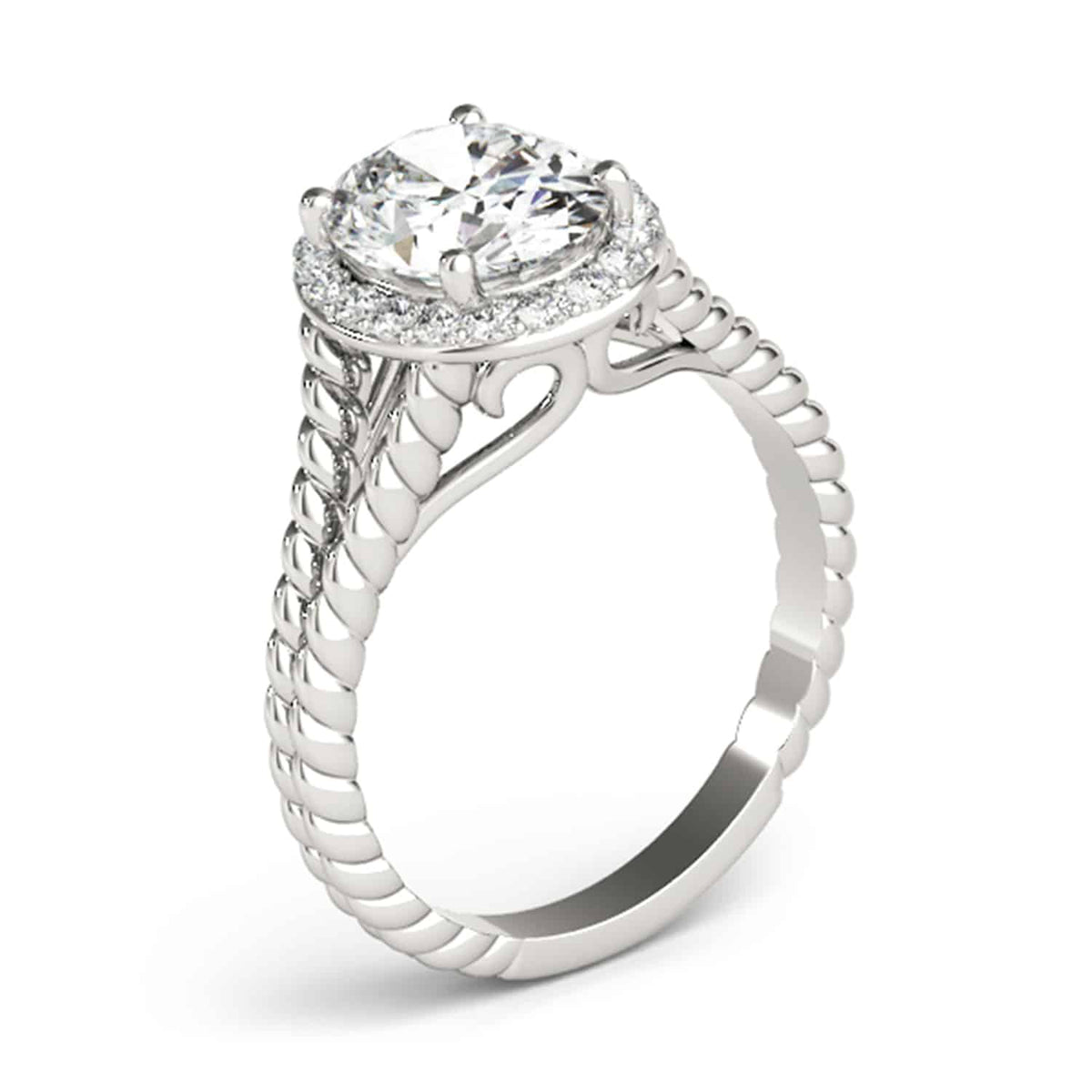 2.25CTW Natural Diamond Moissanite 14K Gold White Rope Oval Halo Engagement Ring