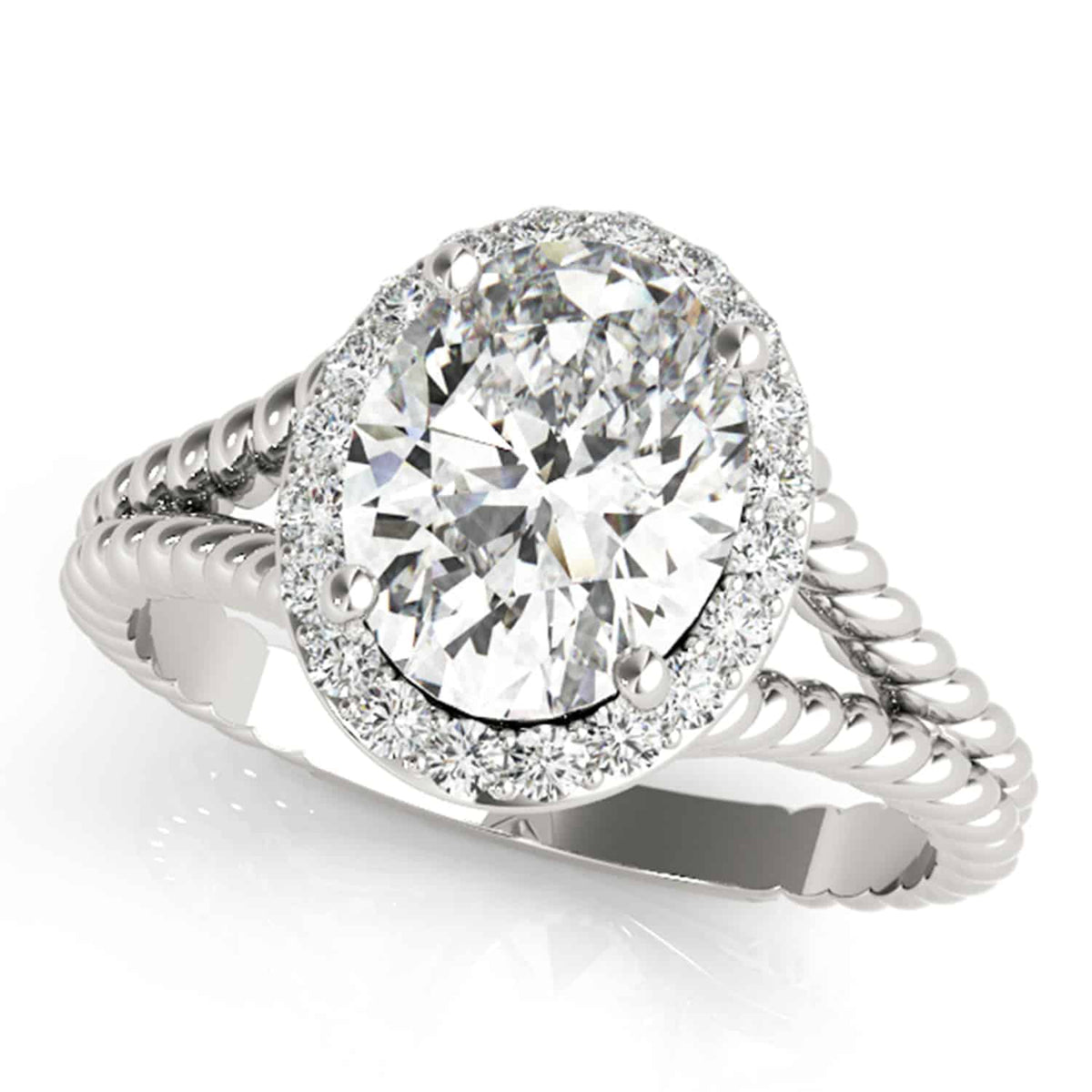 2.25CTW Natural Diamond Moissanite 14K Gold White Rope Oval Halo Engagement Ring