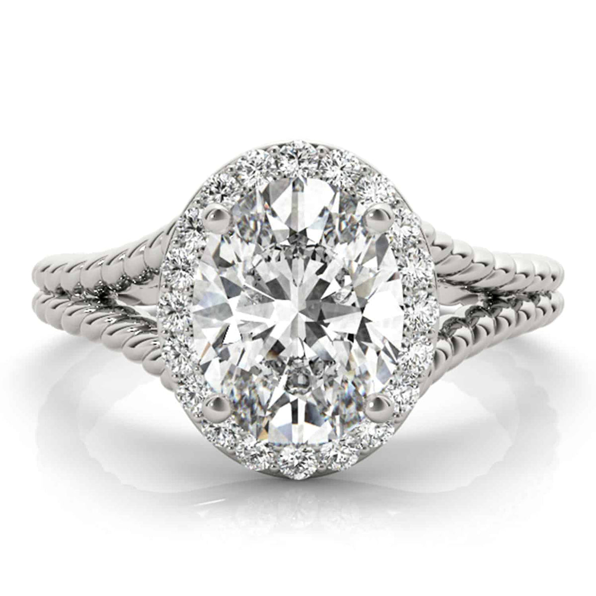 2.25CTW Natural Diamond Moissanite 14K Gold White Rope Oval Halo Engagement Ring