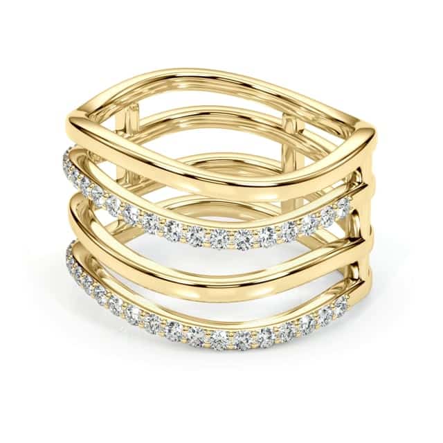 0.45CTW Real Diamond 14K Real Gold Crossover Intertwined Multi-Band Ring