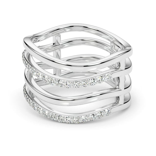 0.45CTW Real Diamond 14K White Gold Crossover Intertwined Multi-Band Ring