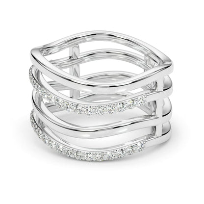 0.45CTW Real Diamond 14K White Gold Crossover Intertwined Multi-Band Ring