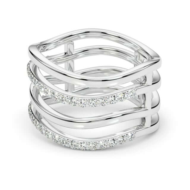 0.45CTW Natural Diamond 14K White Gold Crossover Intertwined Multi - Band Ring - WJD Exclusives