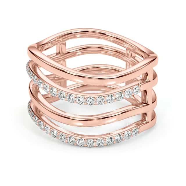 0.45CTW Natural Diamond 14K Rose Gold Crossover Intertwined Multi - Band Ring - WJD Exclusives