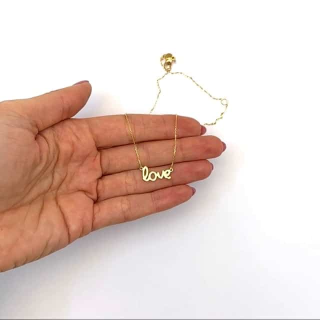 14K Rose & Yellow Gold LOVE Necklace (Hollow) Adjustable 16" - 18" - WJD Exclusives