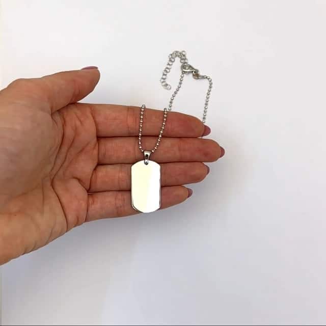Engravable Sterling Silver Ball Bead Chain Dog Tag Pendant 16" - 18" Adjustable - WJD Exclusives