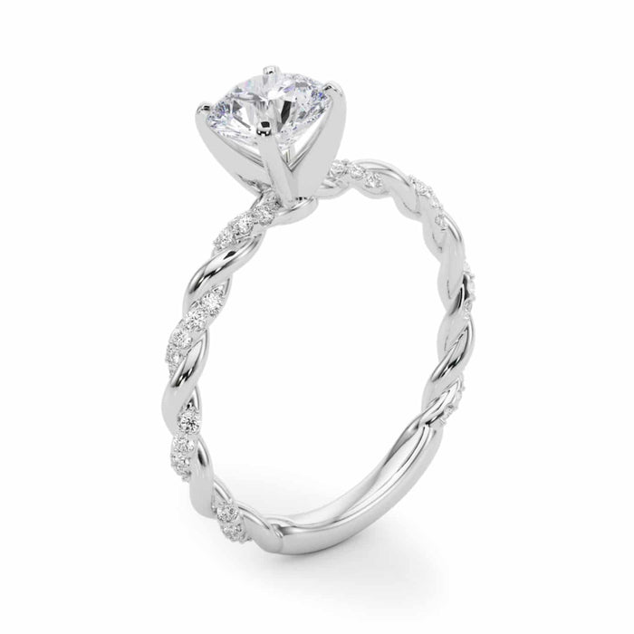 1.2CTW Natural Diamond & Moissanite 18K Gold White Twisted Shank Engagement Ring