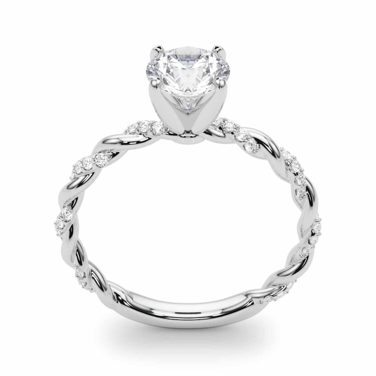 1.2CTW Natural Diamond & Moissanite 18K Gold White Twisted Shank Engagement Ring
