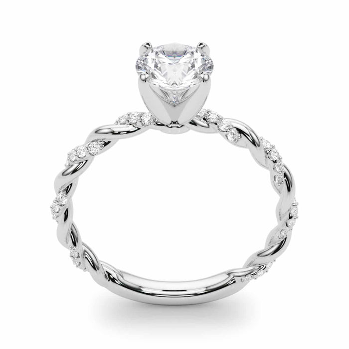 1.2CTW Natural Diamond & Moissanite 18K Gold White Twisted Shank Engagement Ring