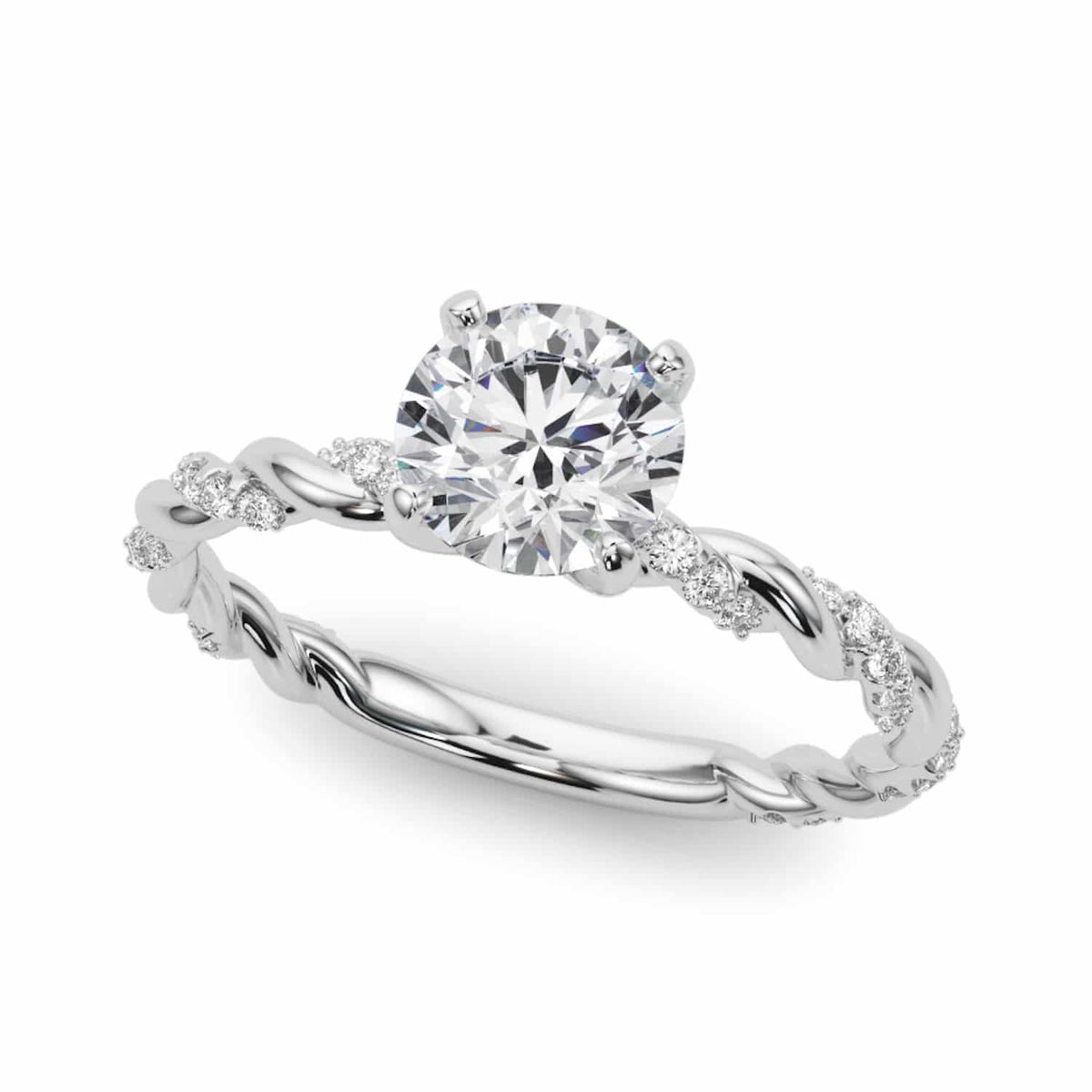 1.2CTW Natural Diamond & Moissanite 18K Gold White Twisted Shank Engagement Ring