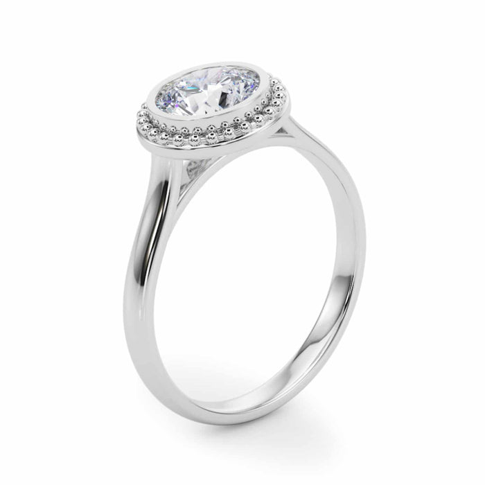 1CT Moissanite Charles & Colvard 18K Gold White Bezel Solitaire Engagement Ring