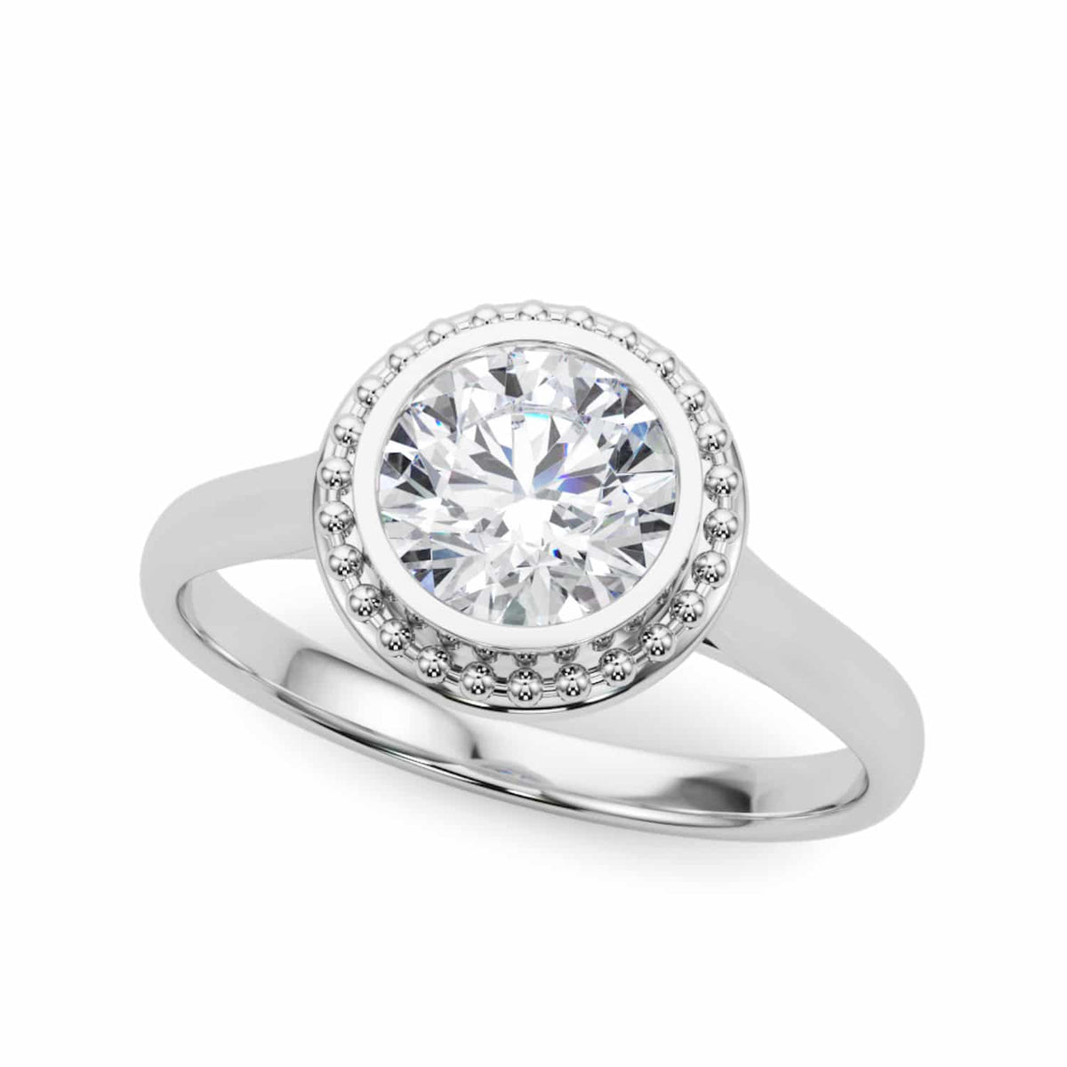 1CT Moissanite Charles & Colvard 18K Gold White Bezel Solitaire Engagement Ring