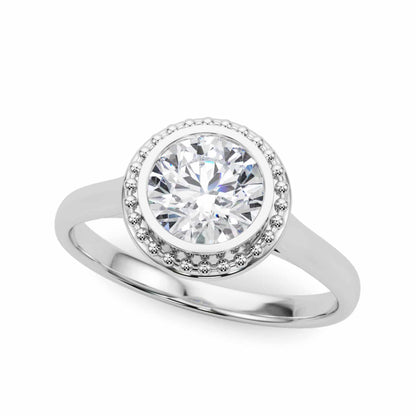 1CT Moissanite Charles & Colvard 18K Gold White Bezel Solitaire Engagement Ring
