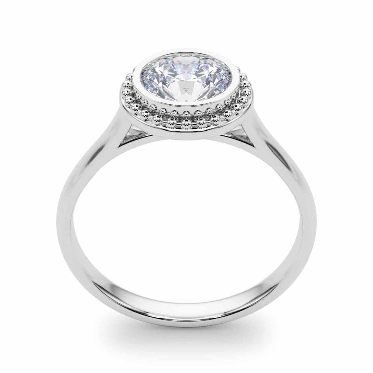 1CT Moissanite Charles & Colvard 18K Gold White Bezel Solitaire Engagement Ring