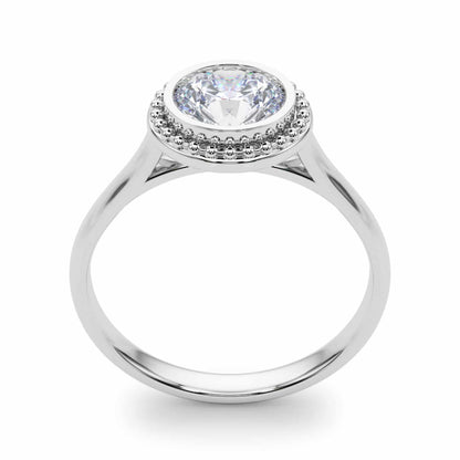 1CT Moissanite Charles & Colvard 18K Gold White Bezel Solitaire Engagement Ring