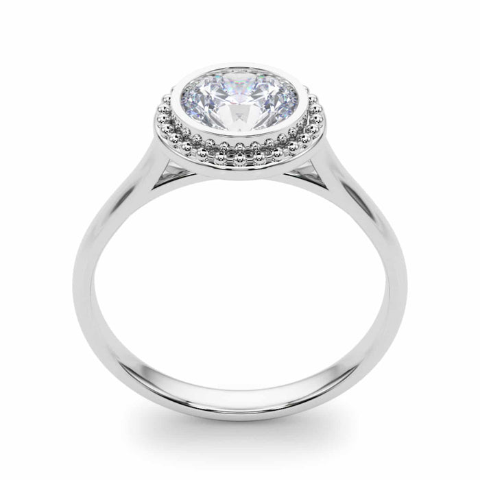 1CT Moissanite Charles & Colvard 18K Gold White Bezel Solitaire Engagement Ring