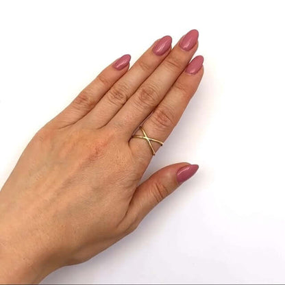 14K Gold Modern Astronomical X Shaped Criss Cross Ring
