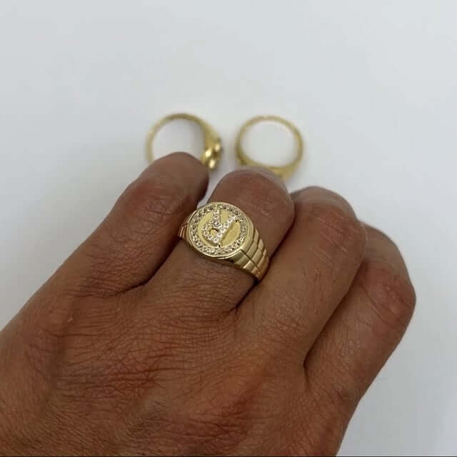 0.30CTW CZ 10K Gold Yellow Initial Signet Ring - WJD Exclusives