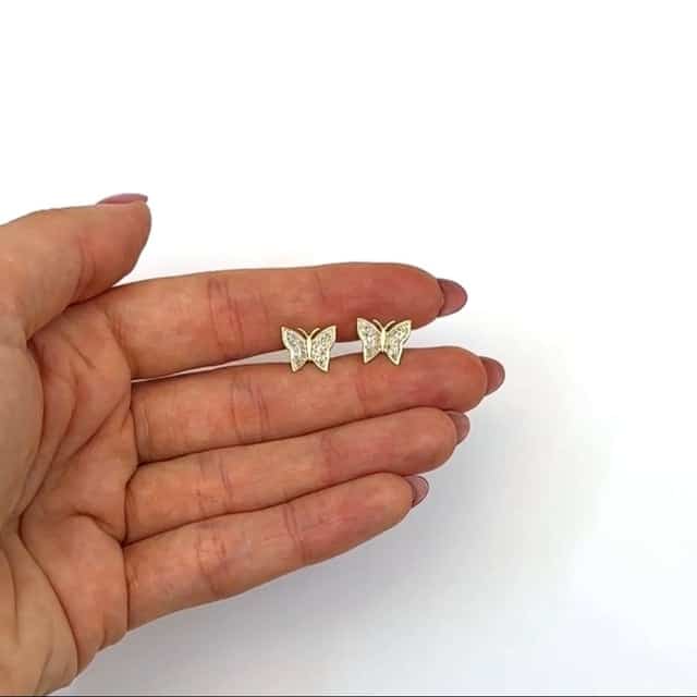 0.12CTW Natural Diamond 10K Gold Yellow White Butterfly Stud Earrings 9mm - WJD Exclusives