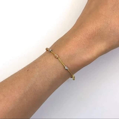 14K Gold Tri-Color Stationed Diamond-Cut Oval Beads Bolo Bracelet Adjustable