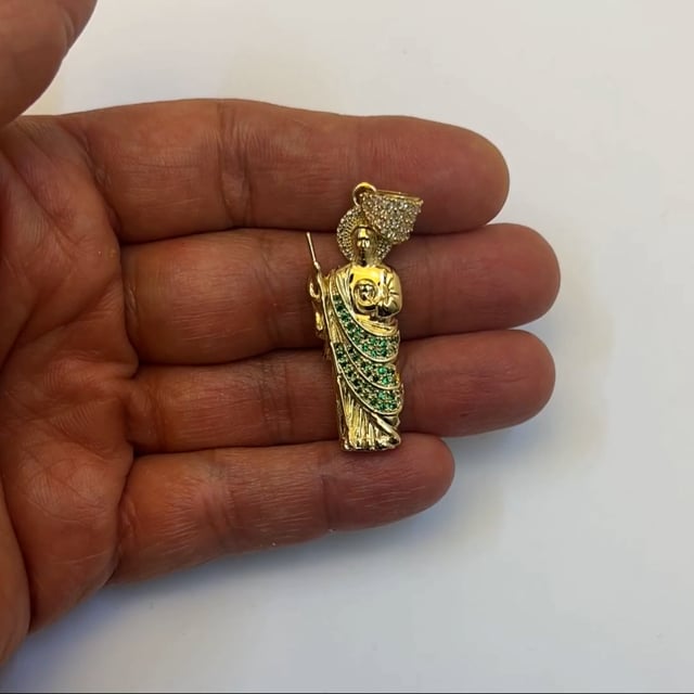 14K Real Gold 1.05CTW CZ Green St Judas Pendant 2"