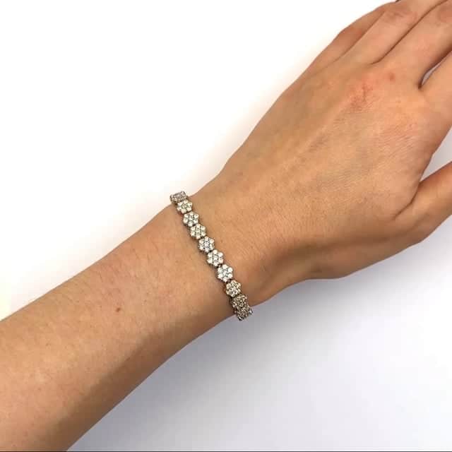 7CTW Lab-Grown Diamond 14K Gold Rose White Flower Cluster Tennis Bracelet 7"