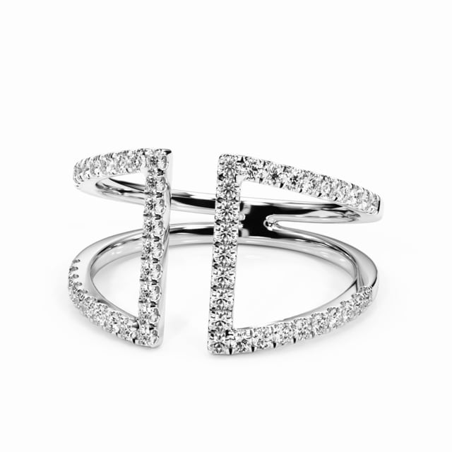 0.35CTW Real Diamond 14K White Gold Bridge Connected Dual Band Ring