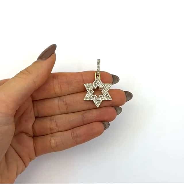 1.00CTW Natural Diamond 10K Yellow Gold Baguette Star of David Pendant 1.3" - WJD Exclusives