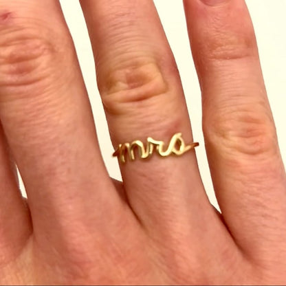 14K Real Gold Wavy Mrs Stackable Ring