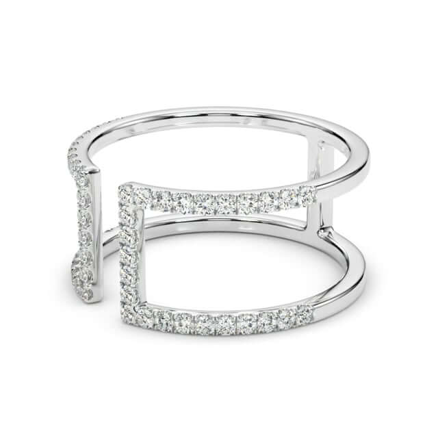 0.50CTW Natural Diamond 14K White Gold Geometric Diamond Crossover Ring - WJD Exclusives